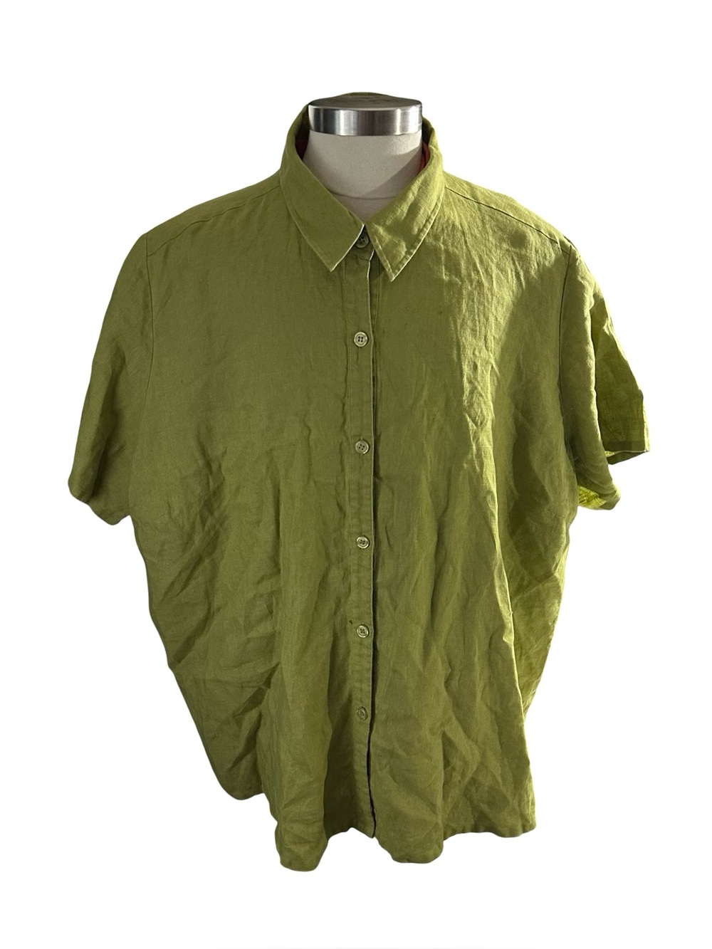Bridgewater Studio Plus Green 100% Linen Short Sleeve Button Down Shirt Sz 34W